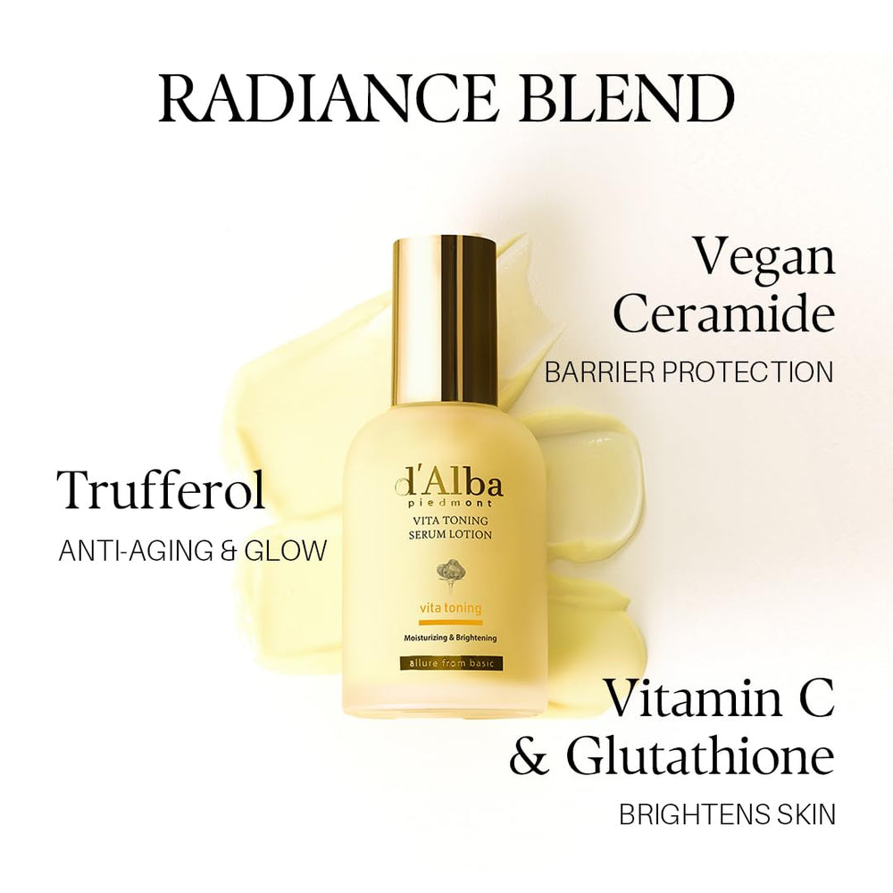 routine-quotidienne avec le Sérum-Lotion Truffe Blanche de d'alba Piedmont, hydratation continue.