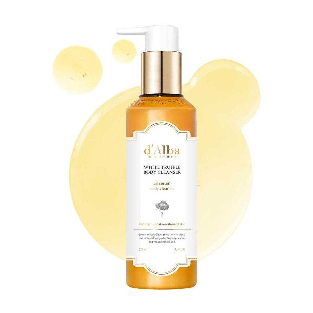 d'alba Piedmont White Truffle Oil Serum Body Cleanser bottle shown for gentle cleansing and premium formula