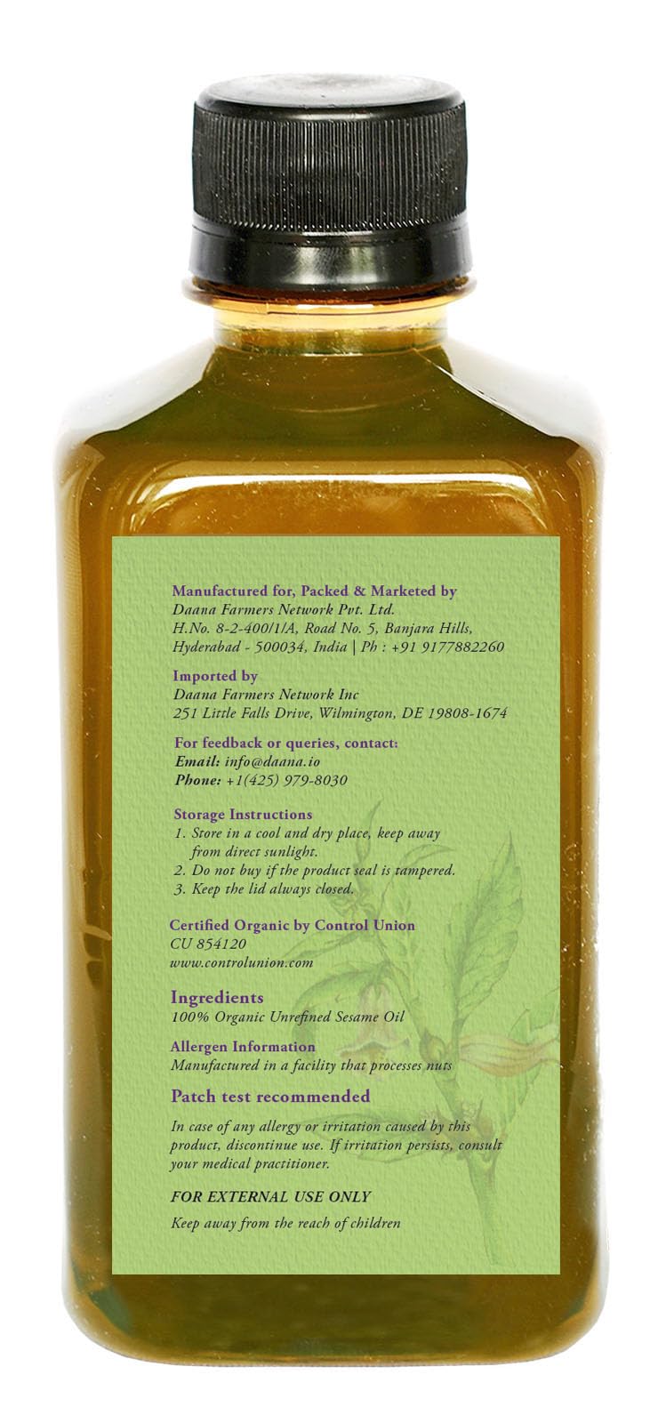 DAANA sesame oil used on skin in a gentle massage for hydration