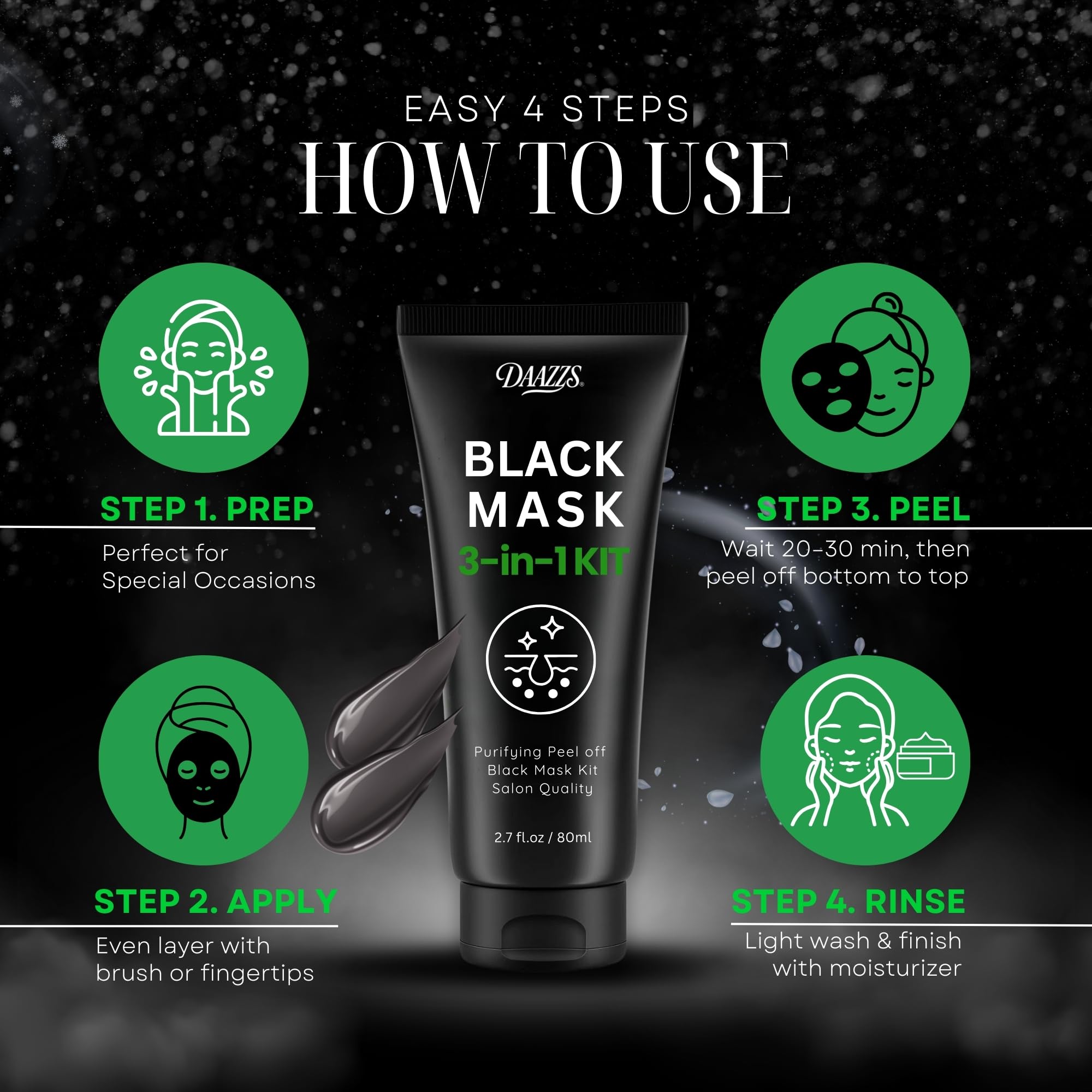 DAAZZS Enlèvement masque pelable: retrait simple et sans résidu.
