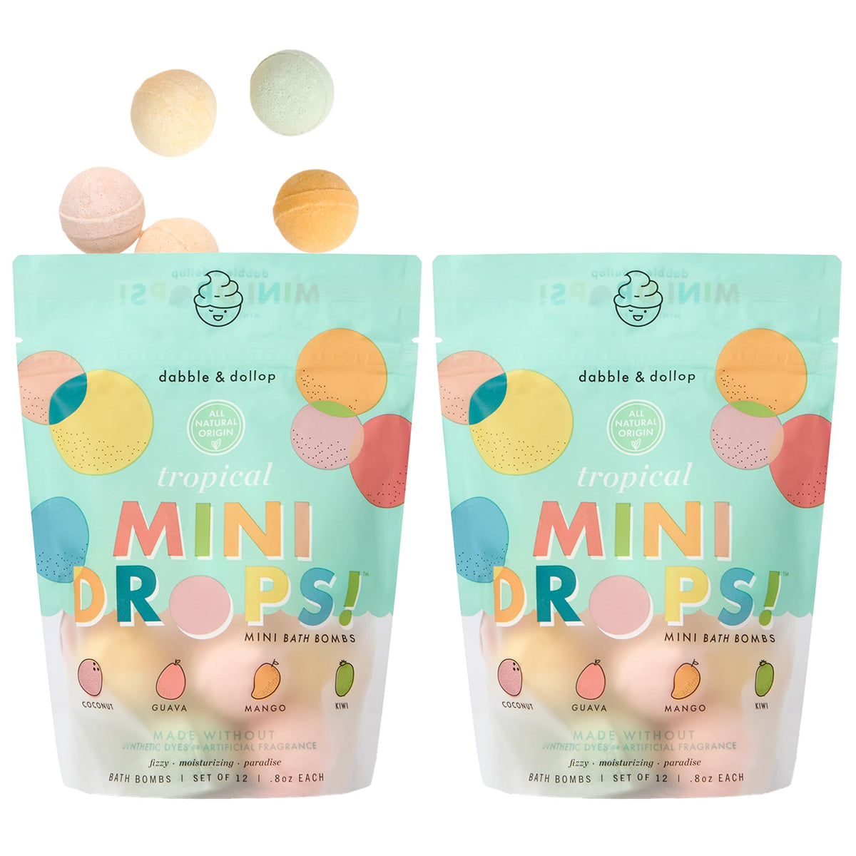 Dabble & Dollop mini bombes de bain emballage pratique et refermable.