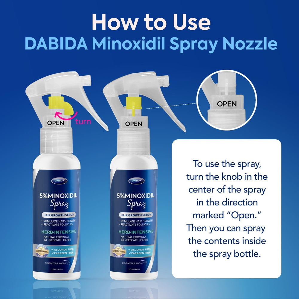 Femme appliquant DABIDA Minoxidil pour cheveux plus denses.