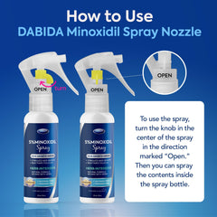 Femme appliquant DABIDA Minoxidil pour cheveux plus denses.