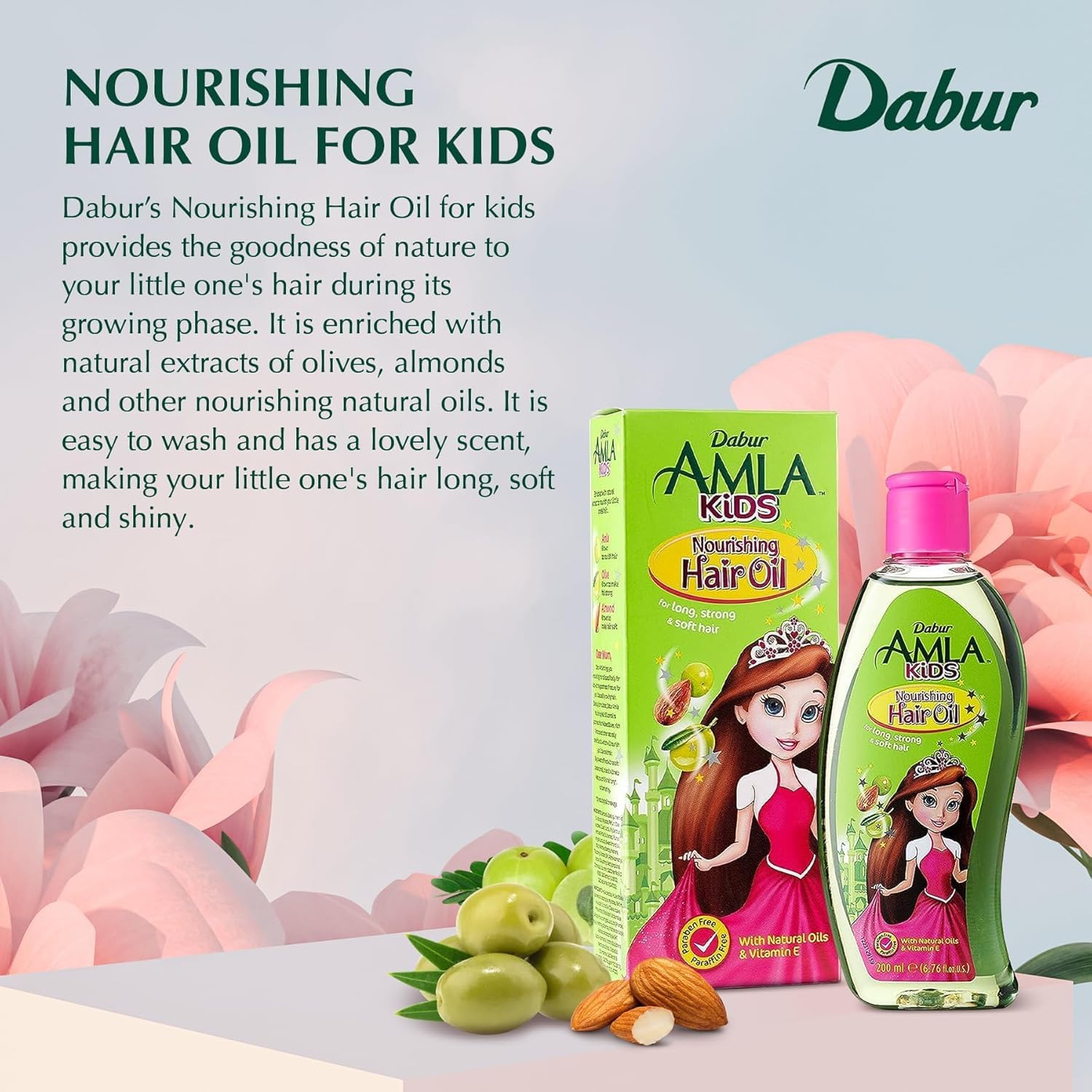 Huile Dabur Amla pour enfants, application douce et démêlage facilité.