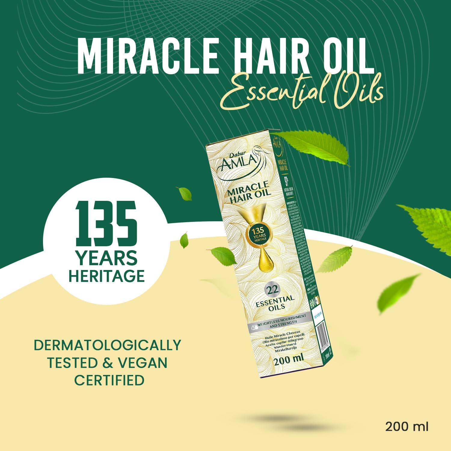 Dabur Amla Luxe: infusion 22 huiles végétales pour une hydratation légère.