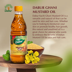 Dabur Kachi Ghani sur peau et cheveux, nourrissement et éclat.