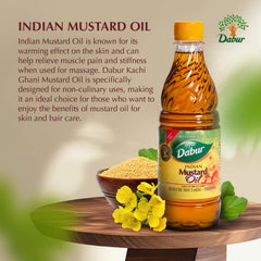 Dabur Kachi Ghani huile de moutarde, versement facile pour massage corporel.