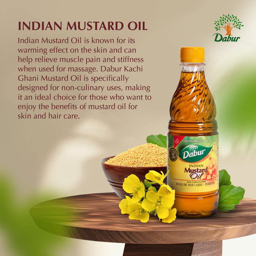 Dabur Kachi Ghani Moutarde - huile idéale pour massage corporel et détente