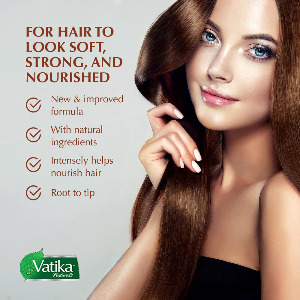 Dabur Vatika Enriched Hair Oil garlic ingredient highlights scalp-friendly formula.