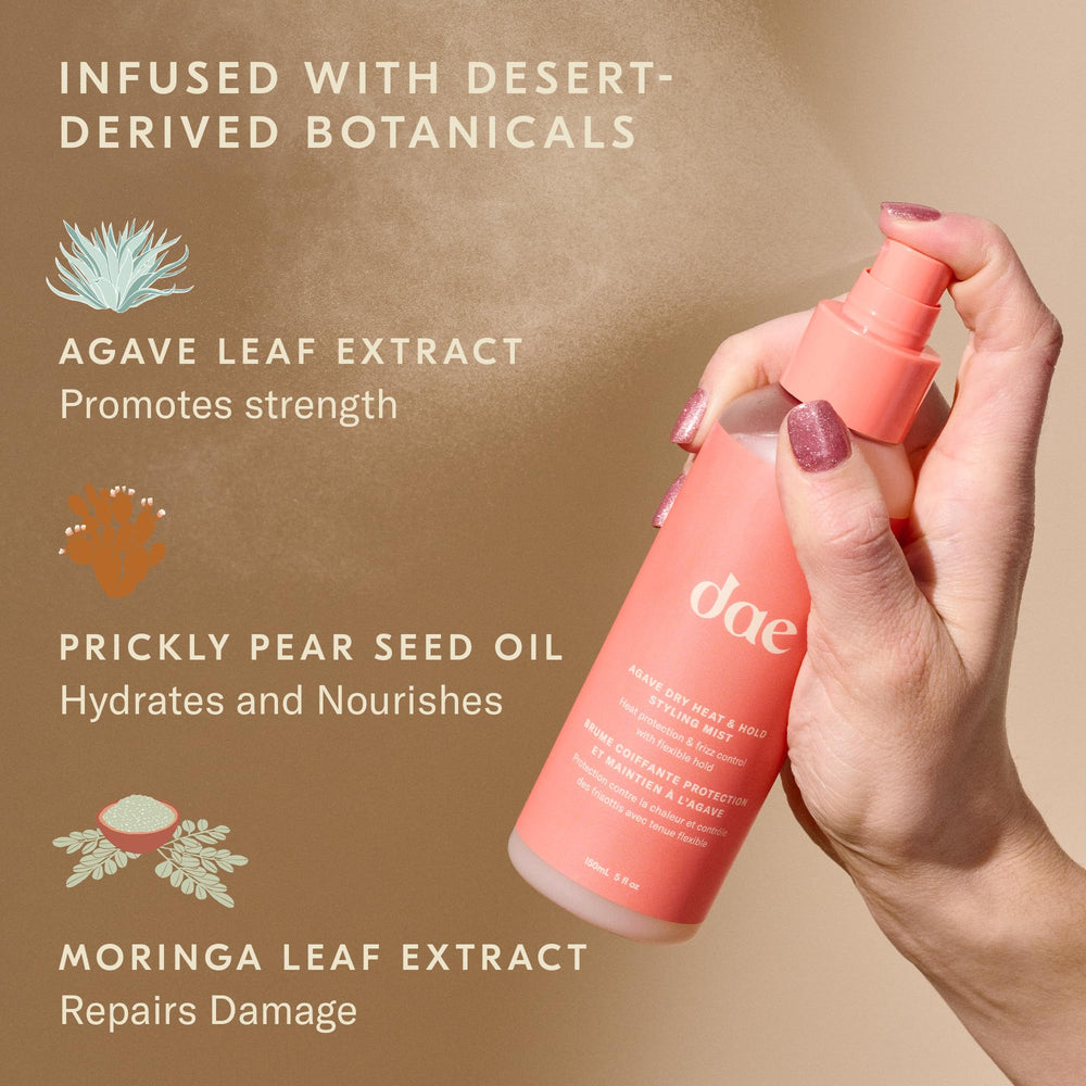 DAE Agave Anti-Frizz: jet fin minimise les frisottis et prolonge la tenue.