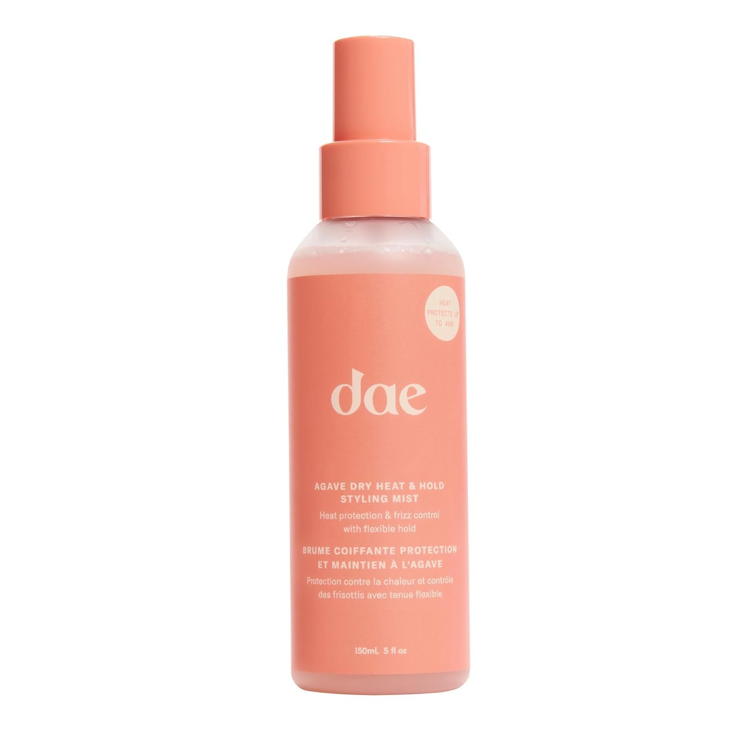 DAE Agave Spray Protection Chaleur: bouteille visible, protège les cheveux des outils chauffants.