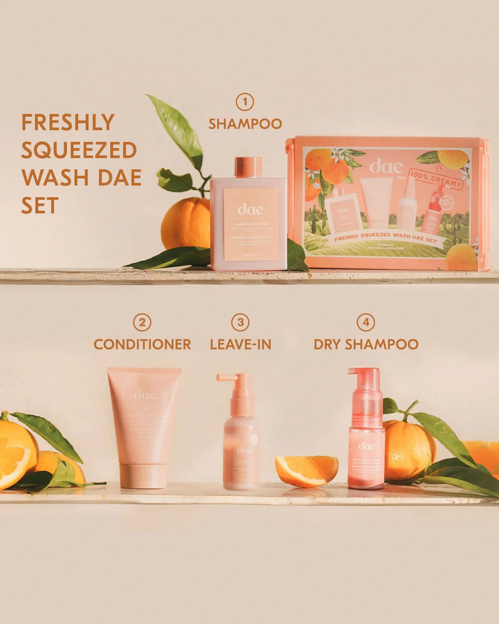 DAE Ensemble Lavage Frais Presse – bouteilles visibles et emballage soigné.