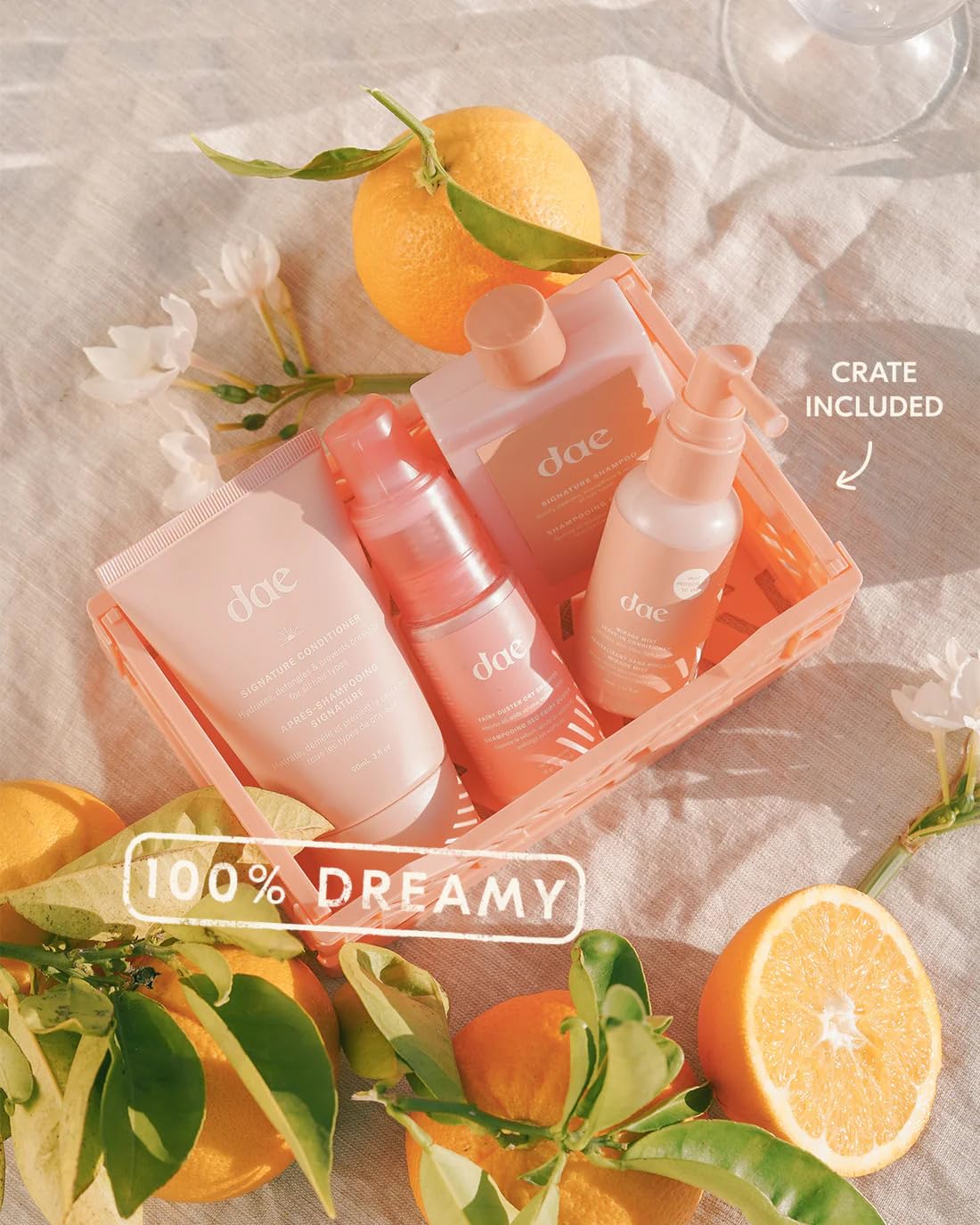 DAE Ensemble Lavage Frais Presse – détails textures et finitions des flacons.