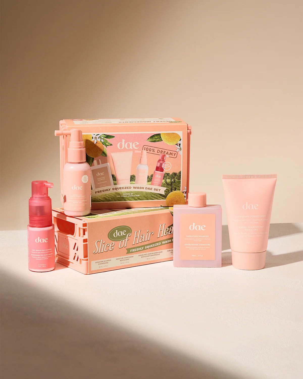 DAE Ensemble Lavage Frais Presse – face avant des flacons pour une routine capillaire rafraîchissante.