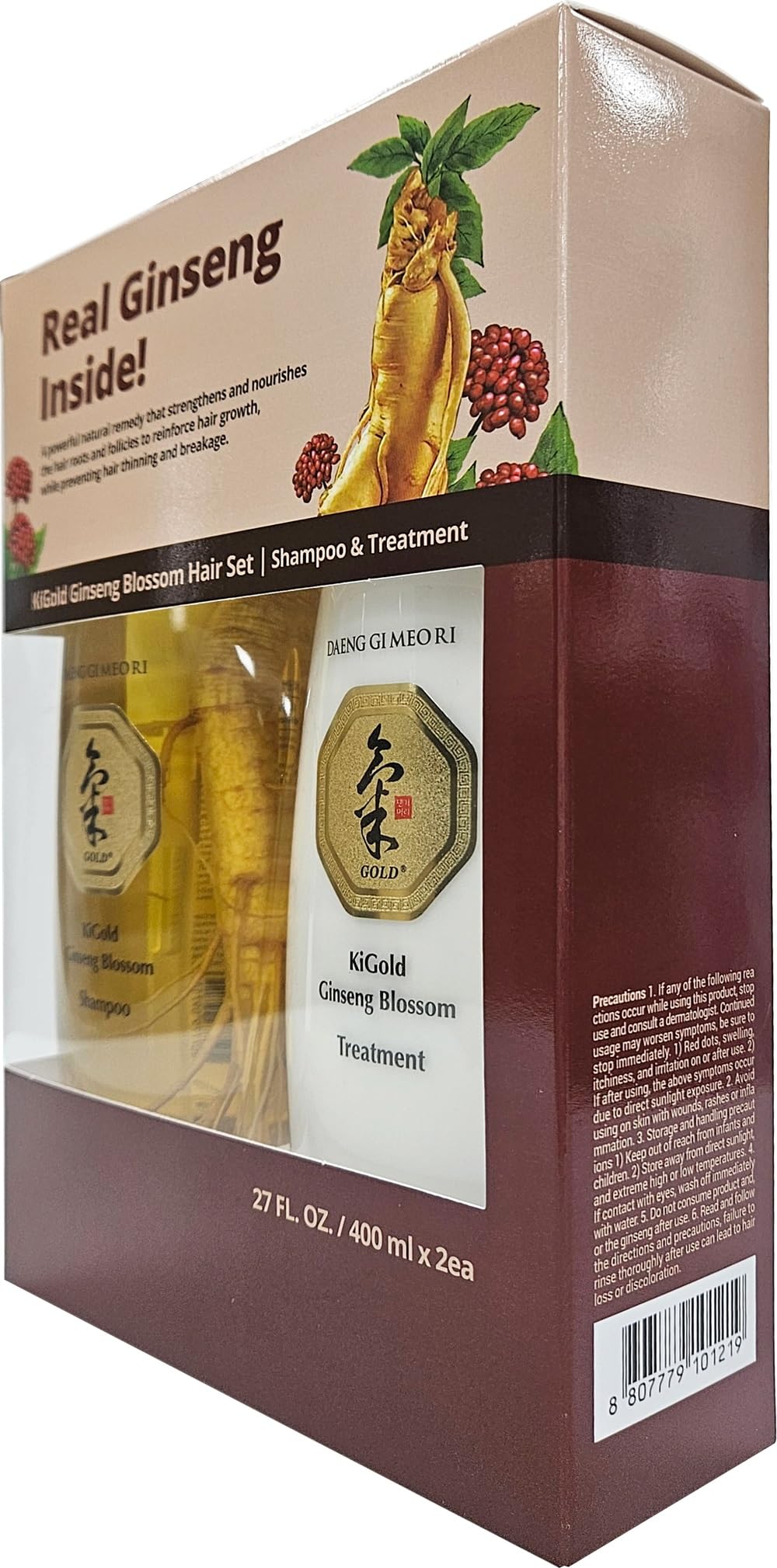 Extraits de racine de ginseng du set Ki Gold Ginseng Blossom pour soin capillaire.