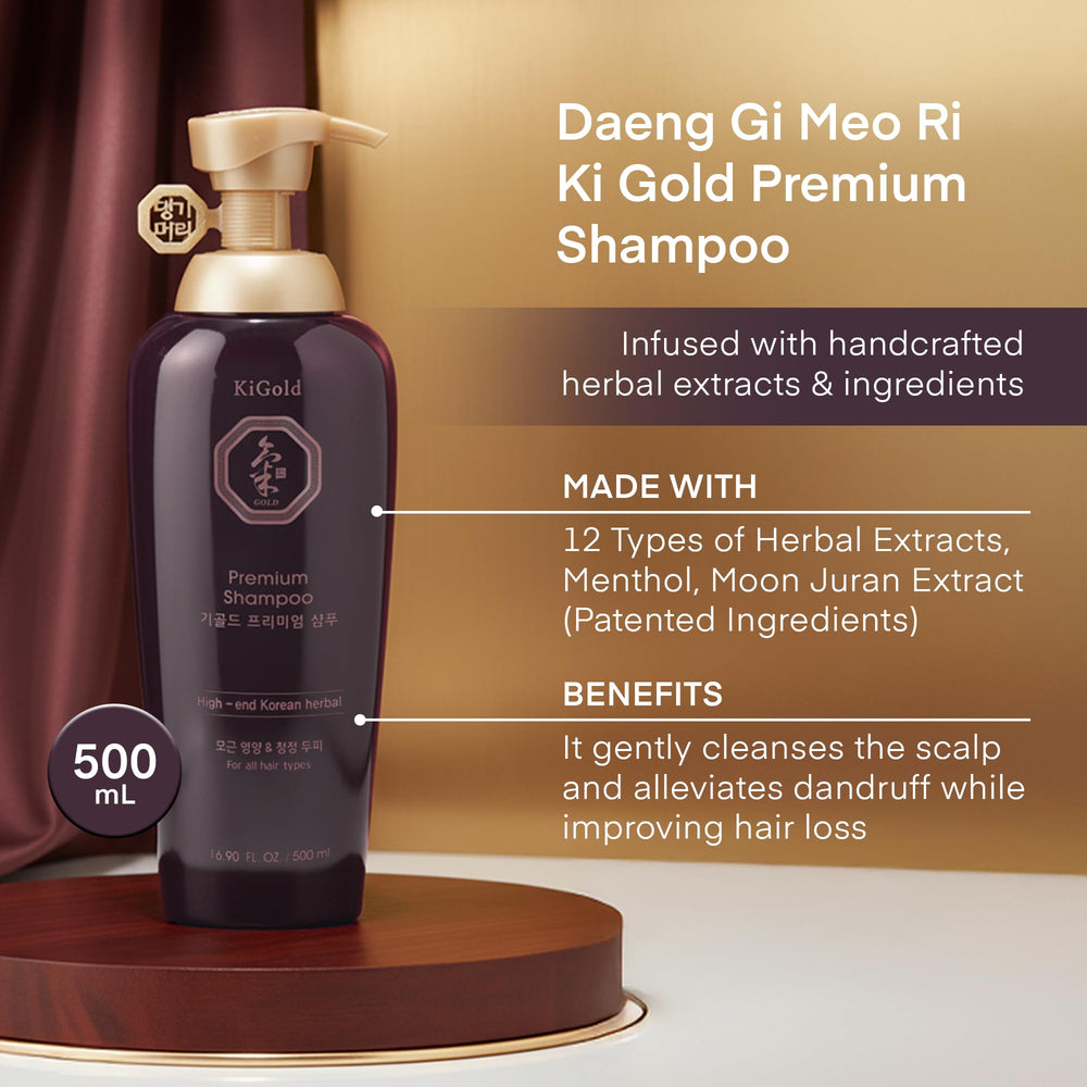 Daeng Gi Meo Ri Ki Gold Premium Shampooing - Menthol rafraîchissant pour cuir chevelu.