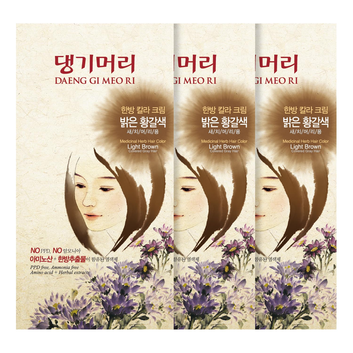 Daeng Gi Meo Ri kit colorant cheveux herbal brun clair, couleur naturelle pratique.