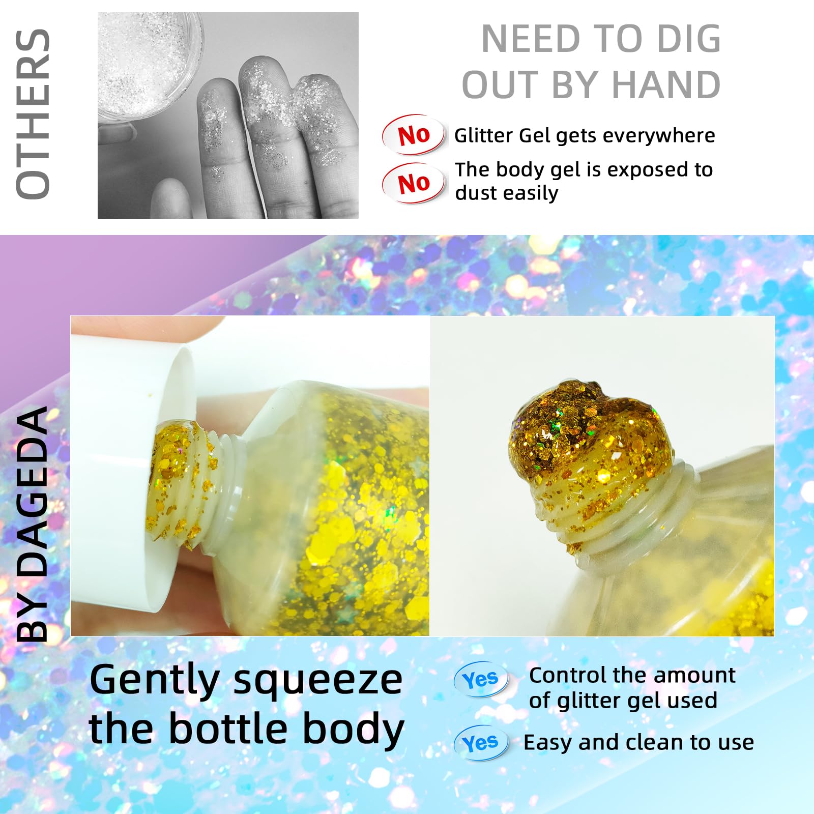 DAGEDA Gel Or pour cheveux, touches scintillantes délicates.