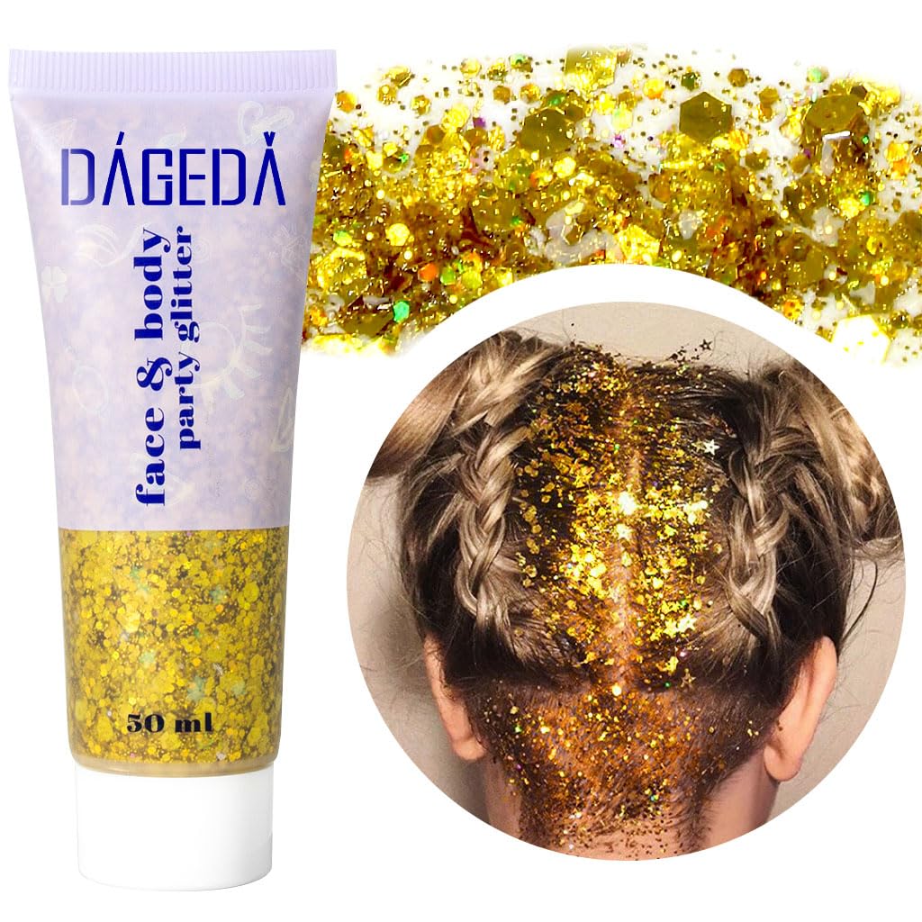 DAGEDA Gel pailleté Or pour visage, éclat lumineux et application précise.