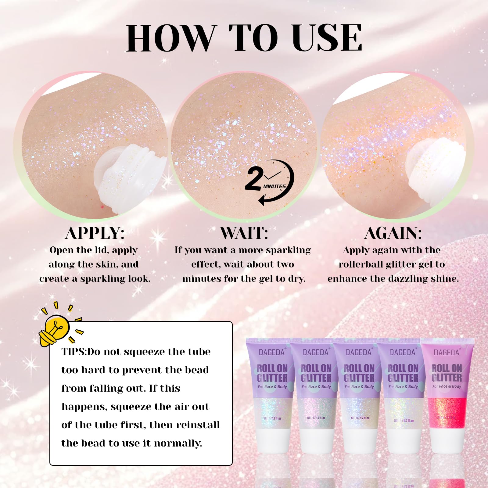 DAGEDA Roll-on Paillettes maquillage rapide pour événement