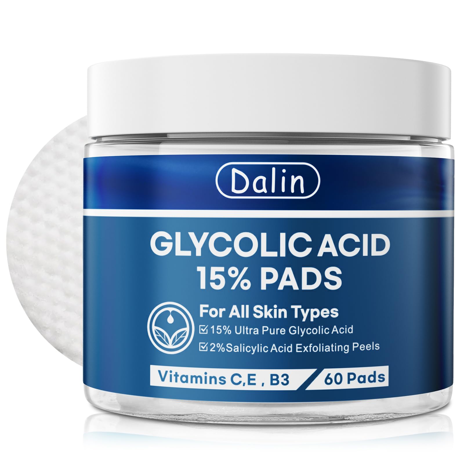 Dalin Glycolic Pads sur le visage pour exfolier en douceur et éclaircir le teint