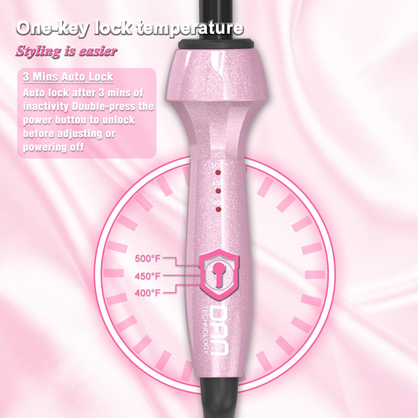 DAN Technology peigne thermique 500F rose securite intelligente arret automatique