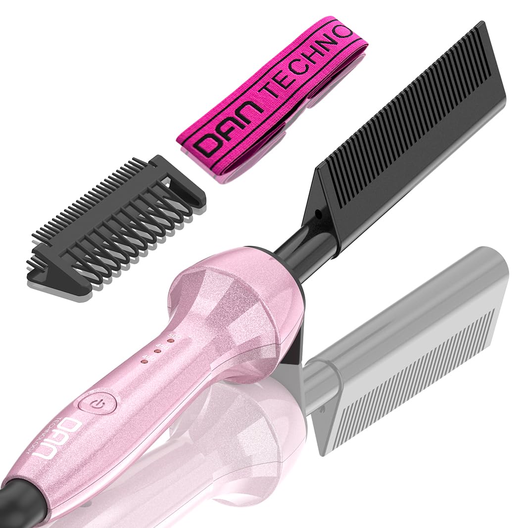 DAN Technology peigne thermique 500F rose en action pour un lissage rapide des cheveux
