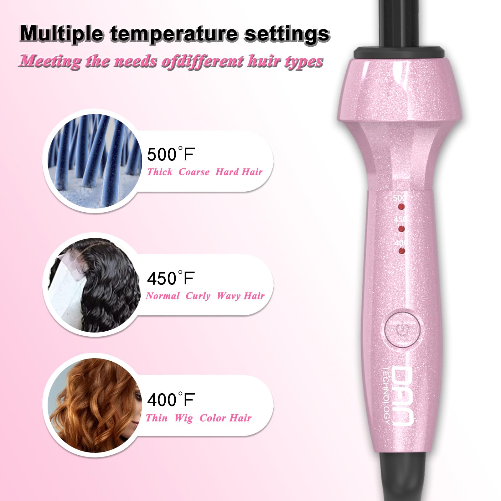 DAN Technology peigne thermique 500F rose verrouillage automatique apres 3 minutes