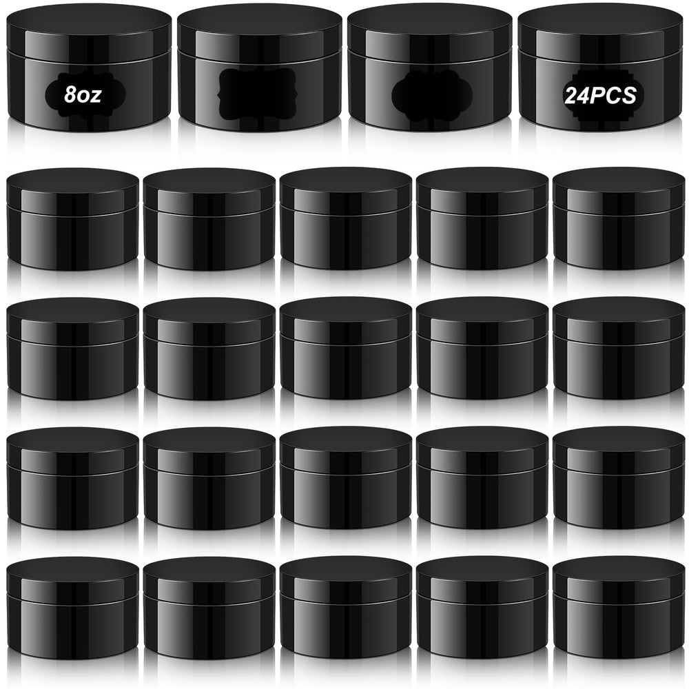 Lot de 24 bocaux noirs Dandat 250 ml avec étiquettes pour organisation.