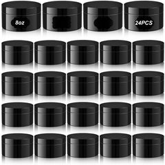 Lot de 24 bocaux noirs Dandat 250 ml avec étiquettes pour organisation.