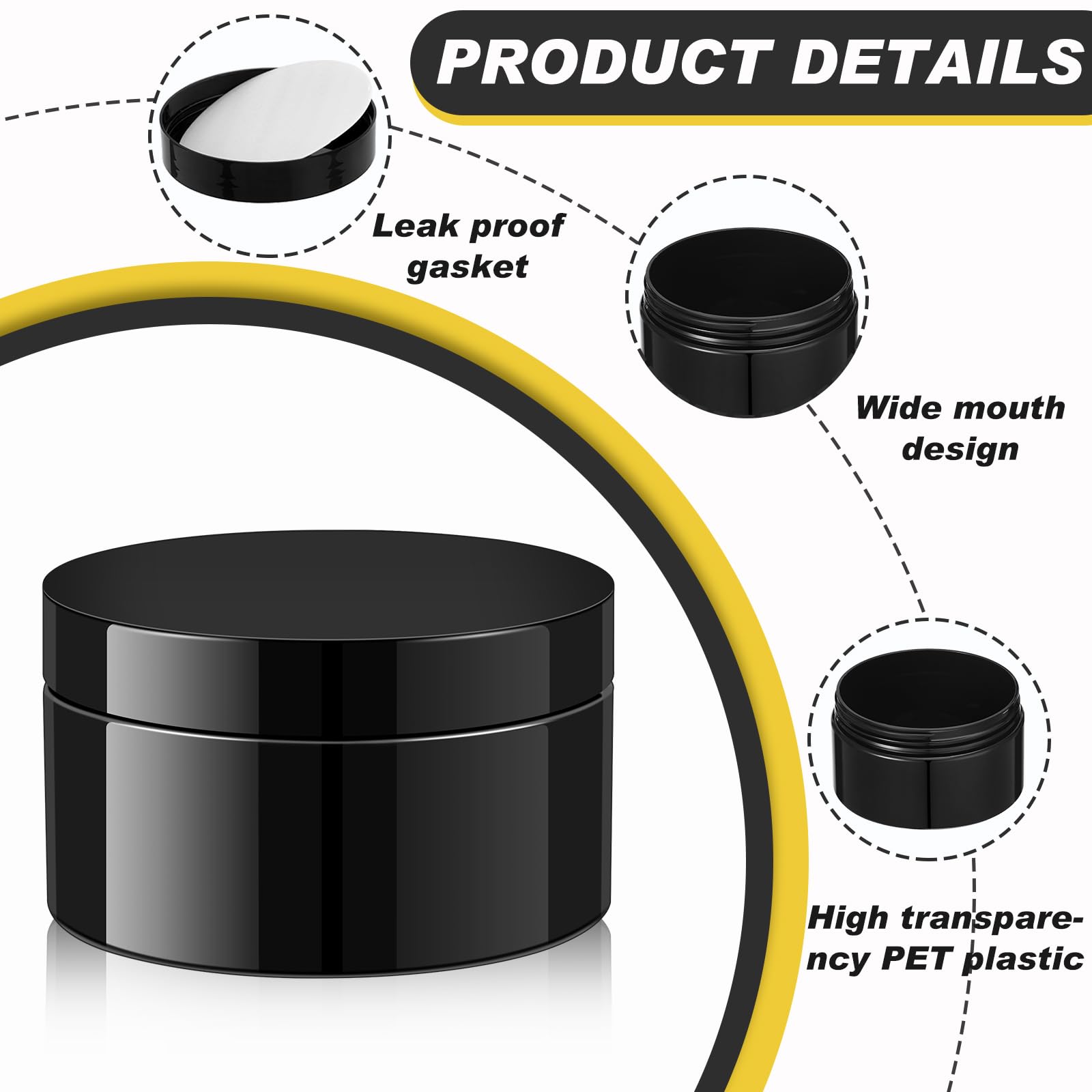 Dandat bocaux noirs 250 ml, légers pour voyager et ranger.