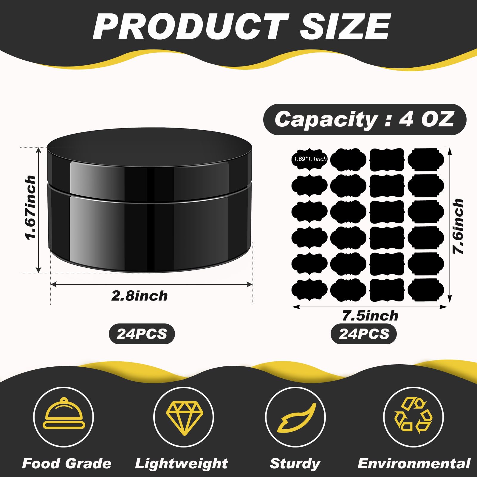 Bocal Dandat noir 4oz idéal pour cosmétiques et petites portions.