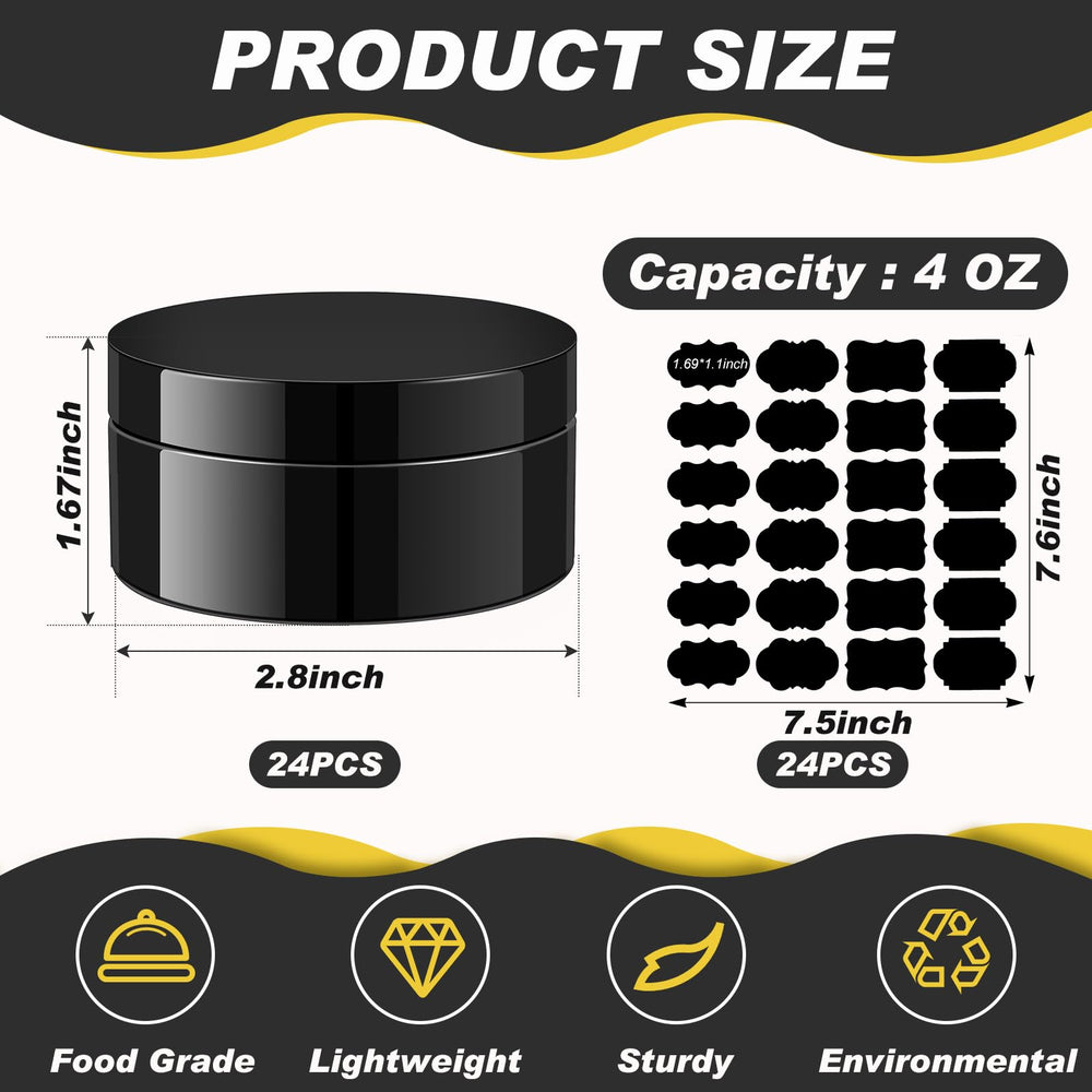 Bocal Dandat noir 4oz idéal pour cosmétiques et petites portions.