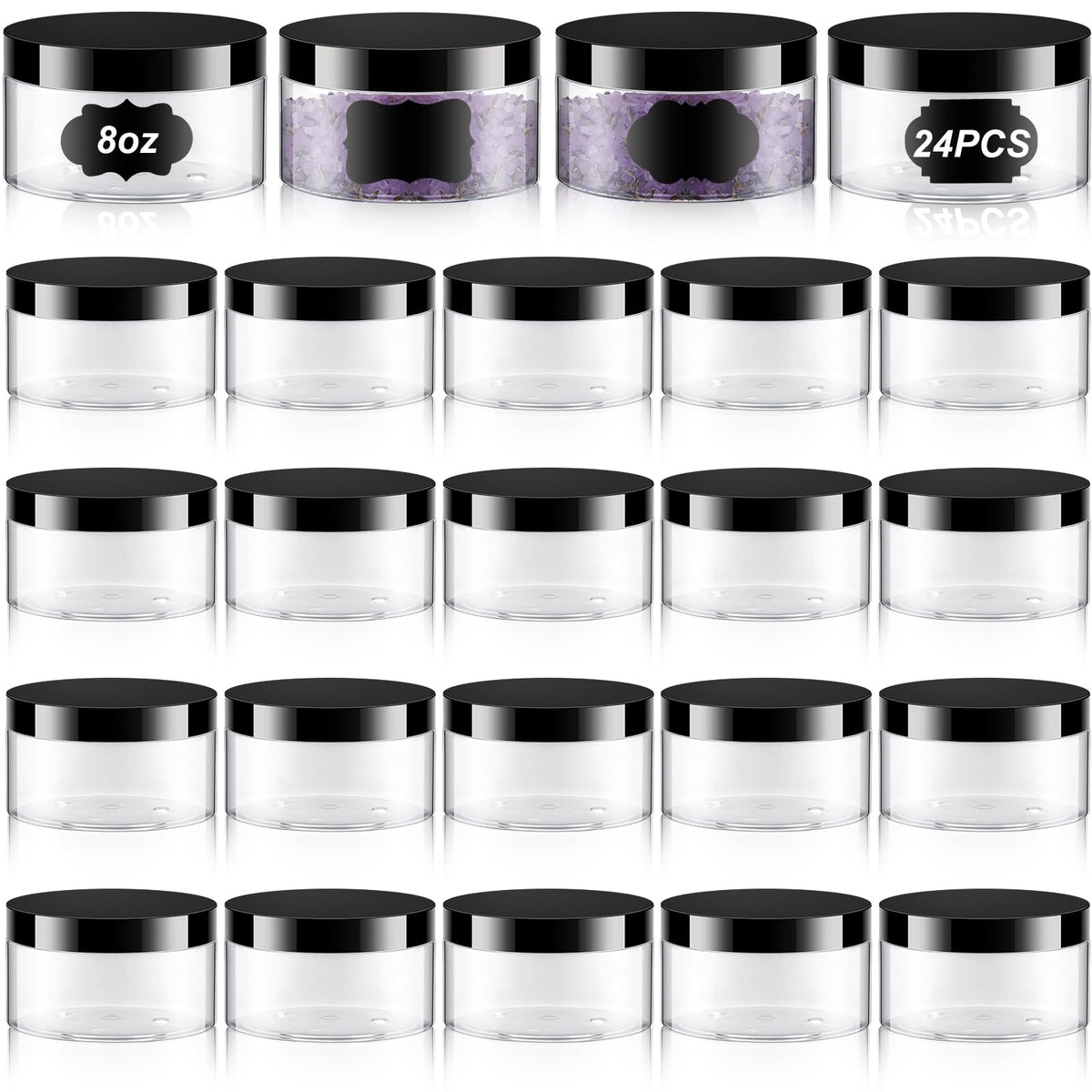 Dandat pot-transparent 8oz avec étiquettes et couvercle, idéal pour l'organisation en voyage.