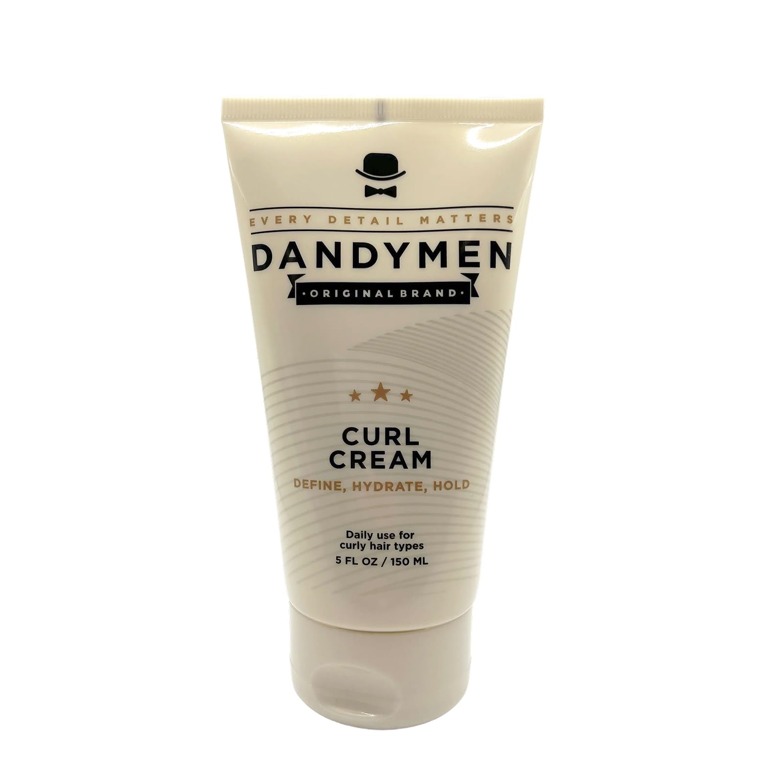 DandyMen Curl Cream sur la bouteille: définition légère des boucles.