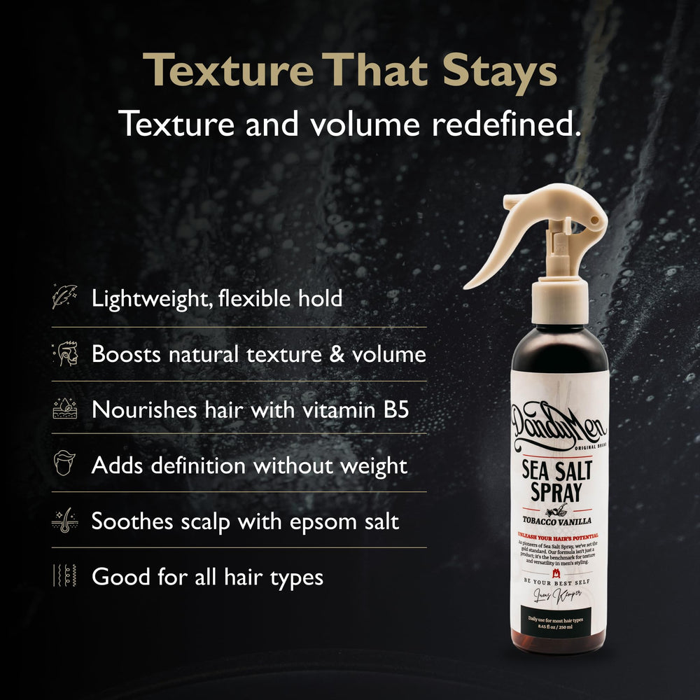 DandyMen brume sel de mer: effet plage sur les cheveux et volume accru.