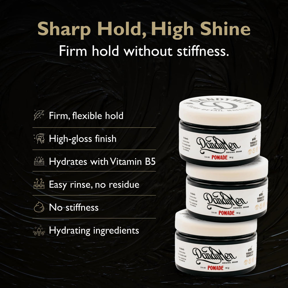 DandyMen Pomade – brillance élevée et hydratation durable pour cheveux sains.