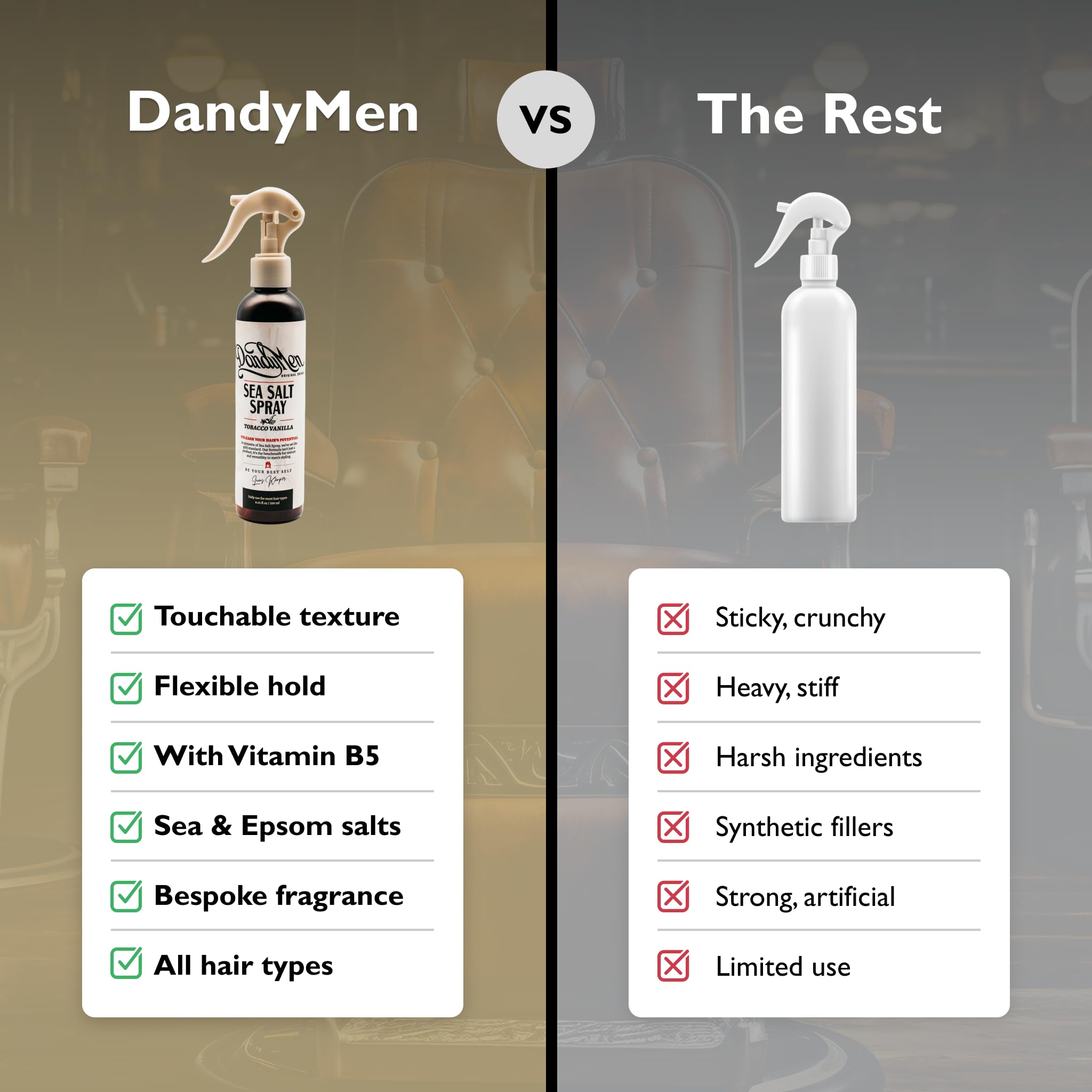 DandyMen brume sel de mer: Pro-Vitamine B5 hydrate et renforce les cheveux.