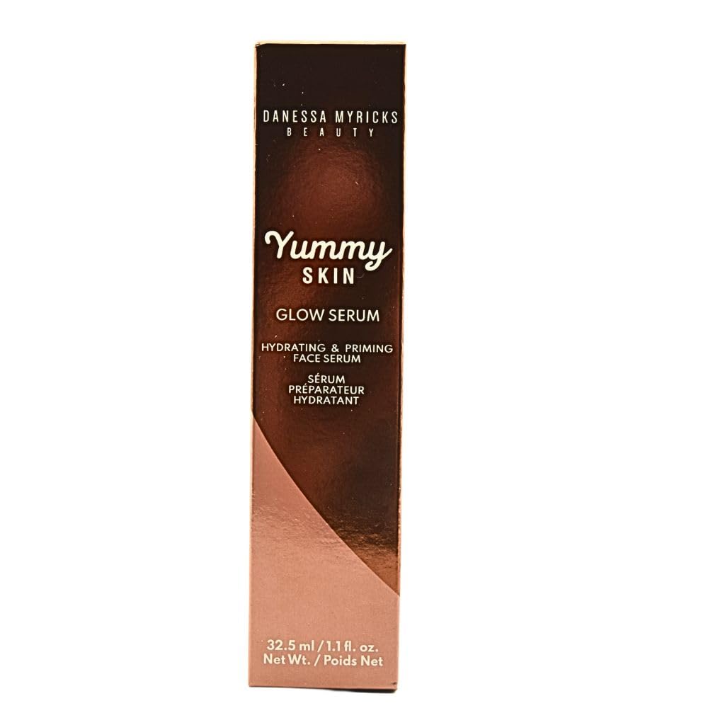 Danessa Myricks Yummy Skin Glow Serum, flacon rose lumineux, hydratation instantanée et base maquillage.