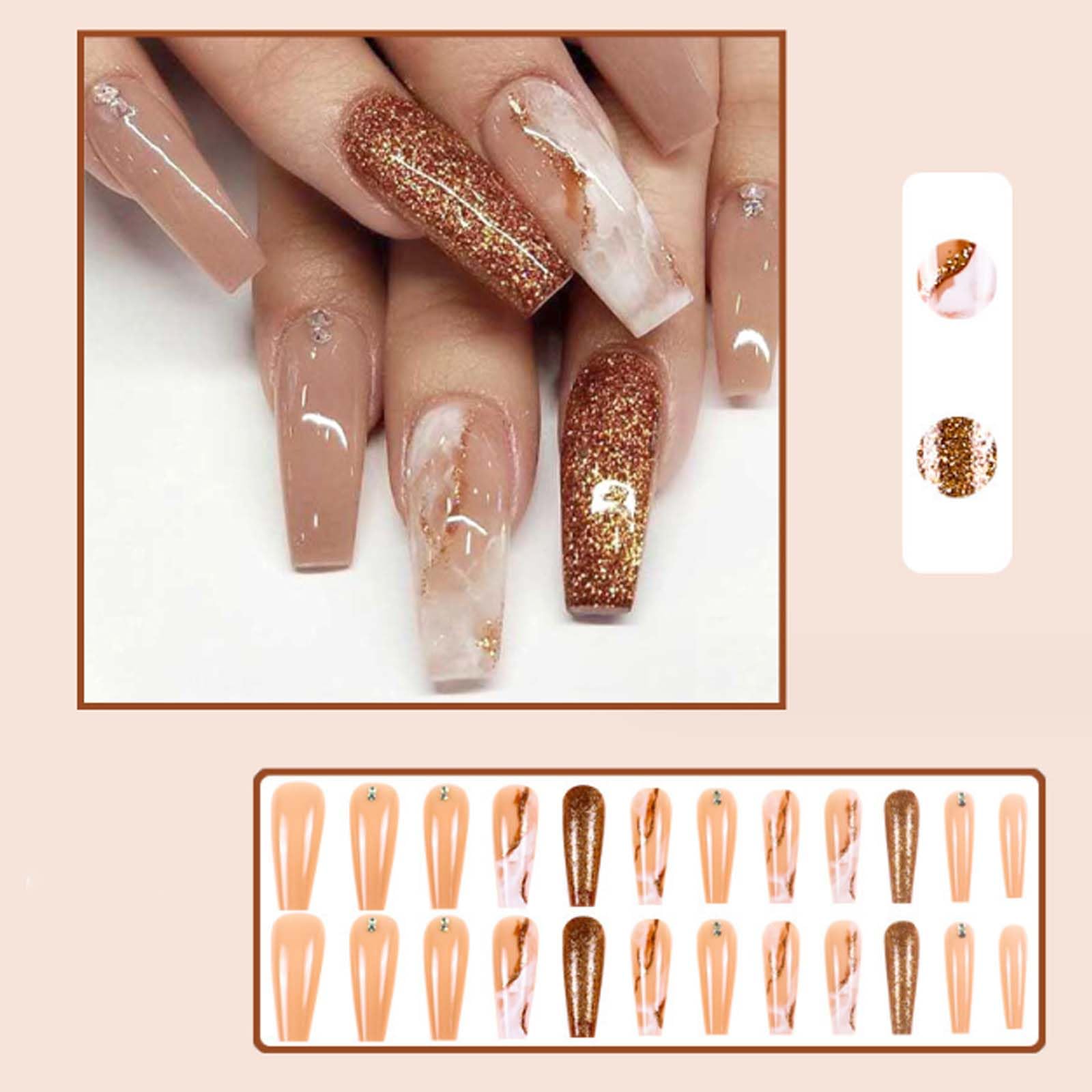 DANMANR ongles coffin marbre orange, forme tendance