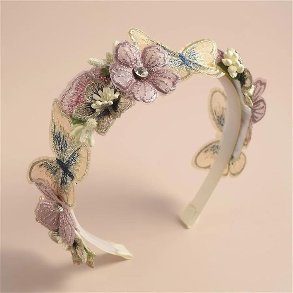 DANRENPANG bandeau fleurs papillon rose, idéal pour un look romantique lors d'un mariage.