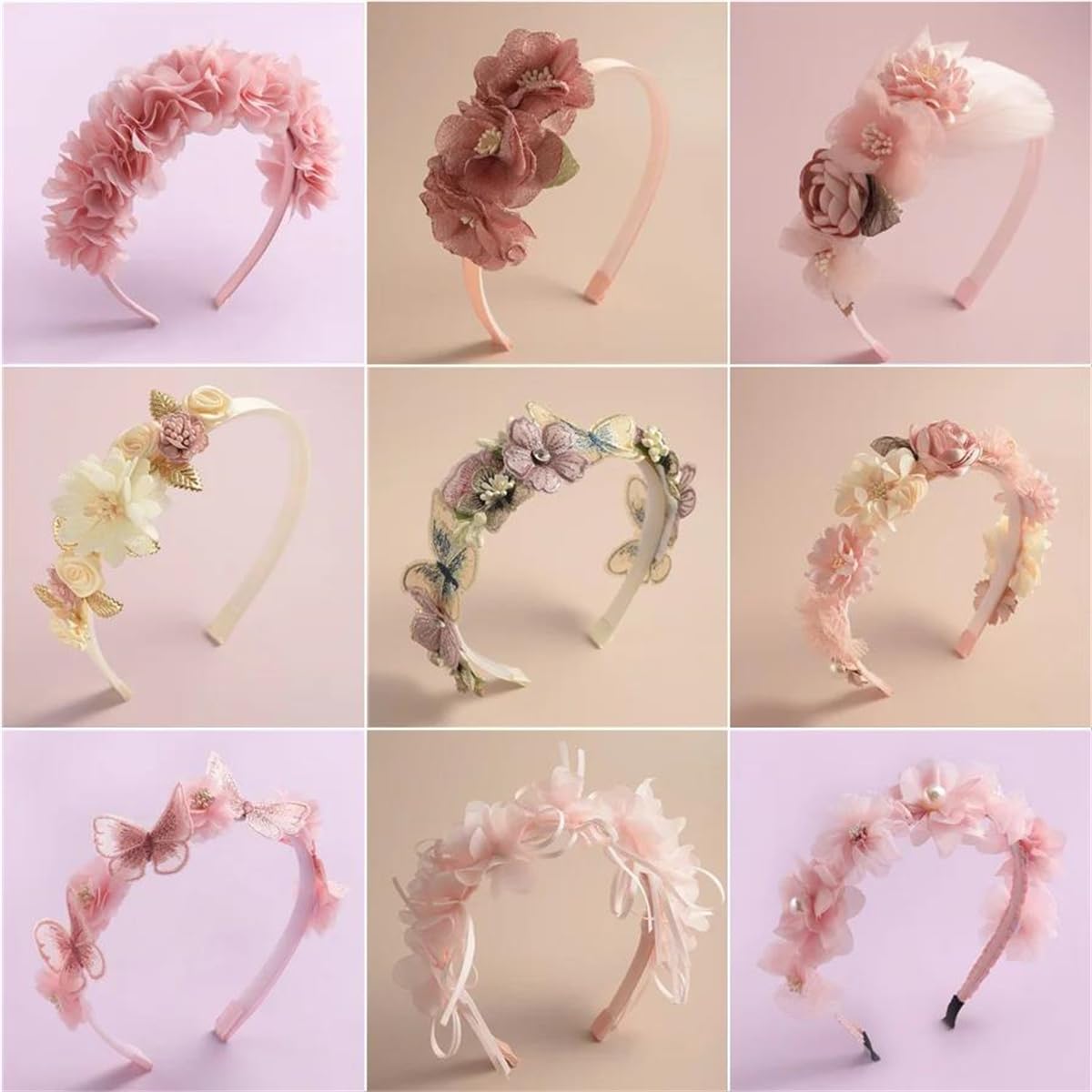 DANRENPANG couronne fleurs mesh rose, accessoire élégant pour cheveux lors d'événements.