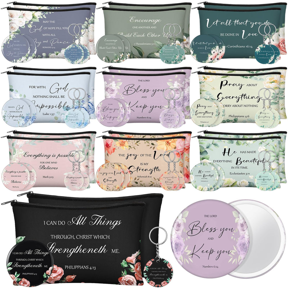 Dansydaisy poches canvas versets bibliques, idéal pour maquillage et inspiration.