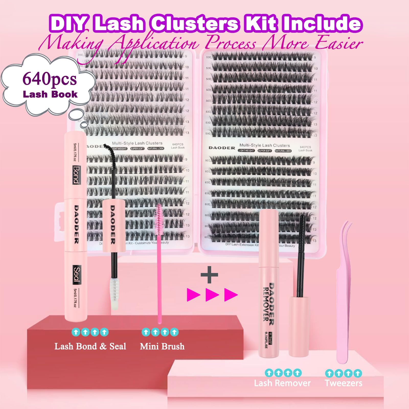 DAODER amas de cils 9-13 mm et 30D-60D pour un volume naturel