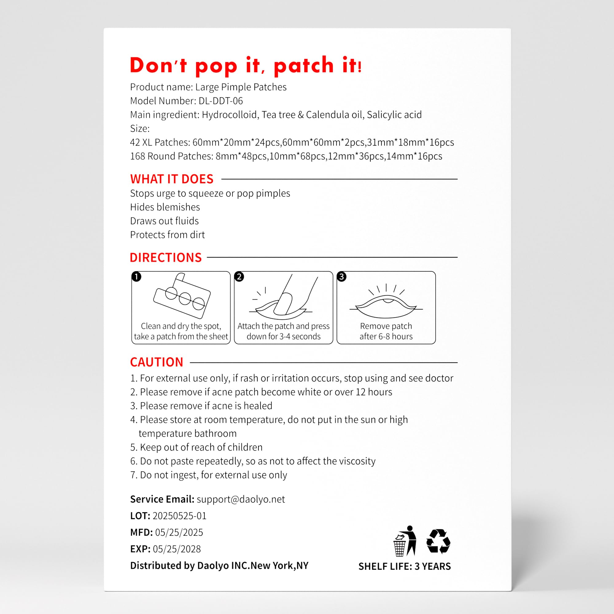 Daolyo pansement hydrocolloïde zones larges corps et dos, usage polyvalent et discret