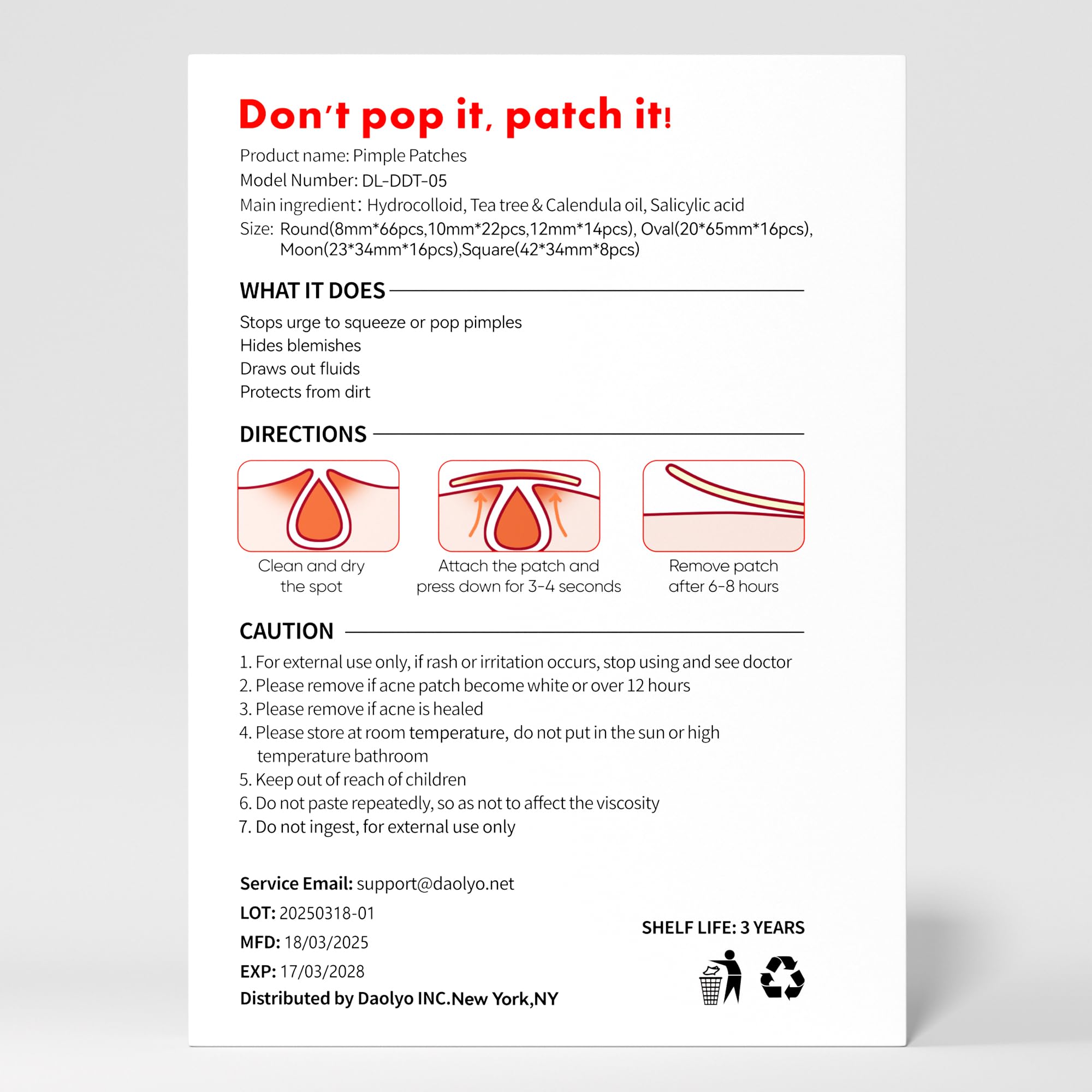 Patch Daolyo facile à utiliser, application rapide et retrait sans irritation.