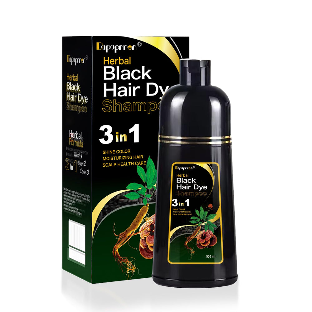 Dapoprren Shampoing Coloration Noire Bouteille, couleur naturelle et couverture des gris.