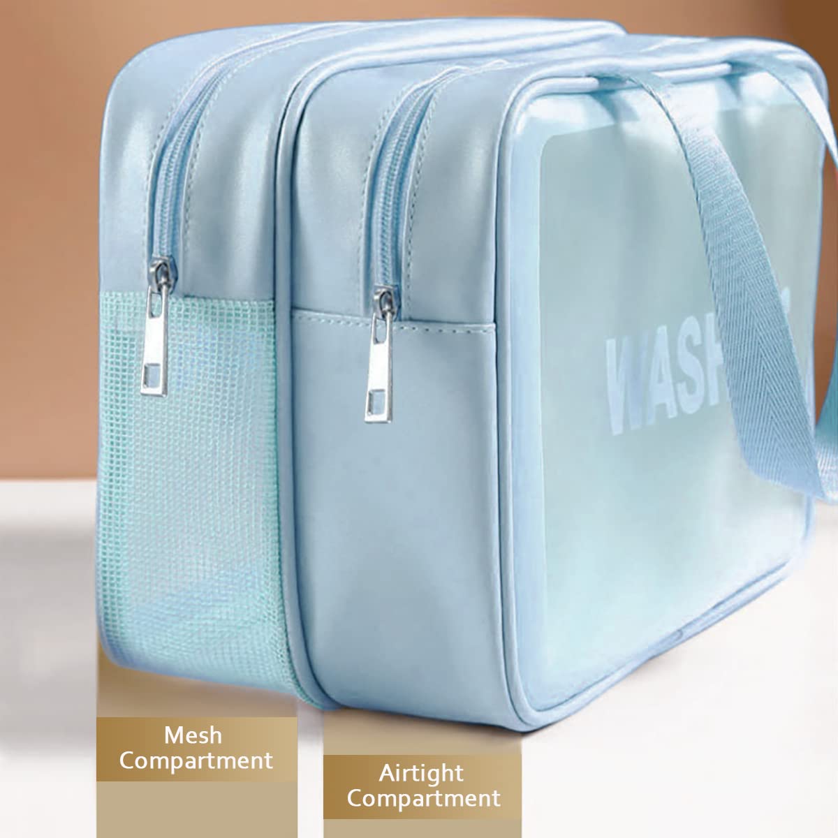 DAPOWER sac toilette bleu XL avec deux compartiments pour organisation.