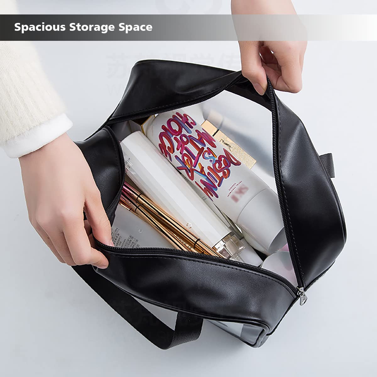 DAPOWER sac de toilettes noir avec fermeture robuste pour les voyages.