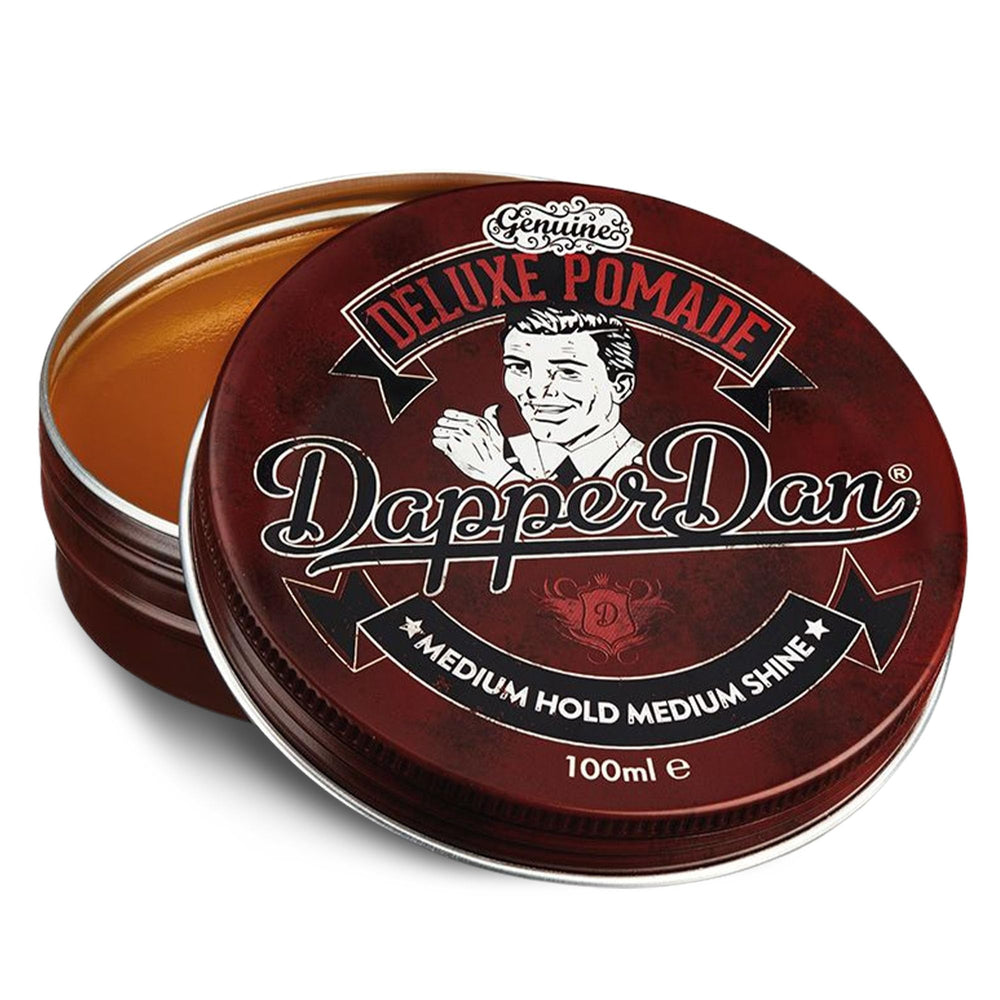 Pommade Deluxe de Dapper Dan, bouteille élégante pour une coiffure nette et lavage facile.